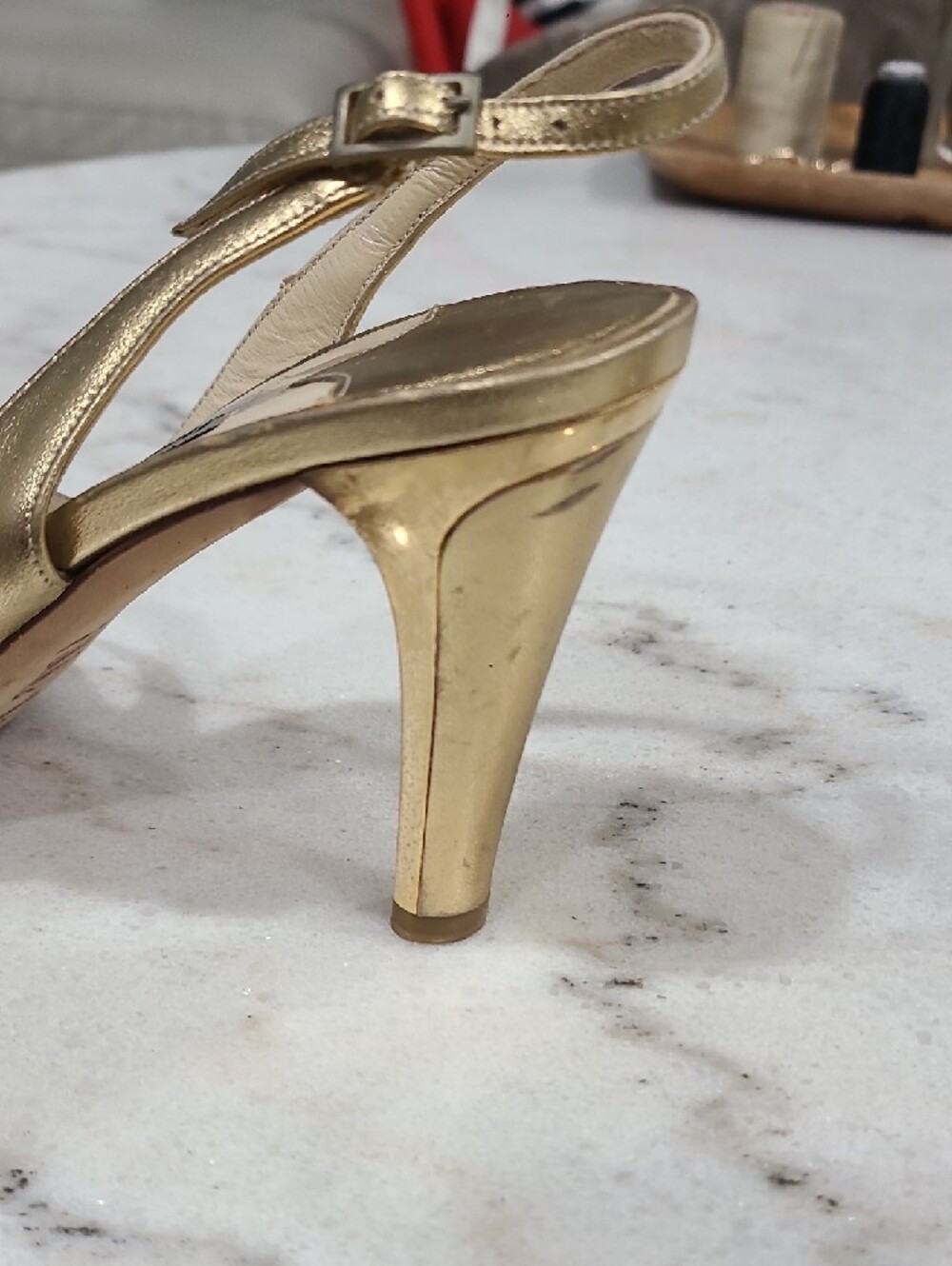Jimmy Choo Metallic Gold Strappy Slingback Heels 3.5" Heel - Picture 9 of 9